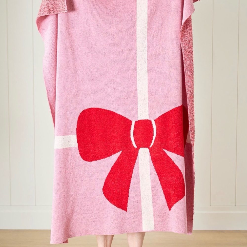 Anthropologie Pink Throw with Red Bow